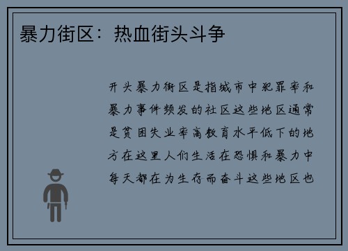 暴力街区：热血街头斗争