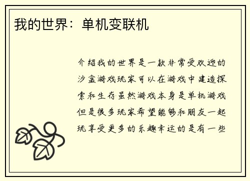 我的世界：单机变联机