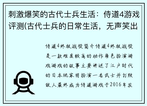 刺激爆笑的古代士兵生活：侍道4游戏评测(古代士兵的日常生活，无声笑出声——侍道4游戏评测续写)